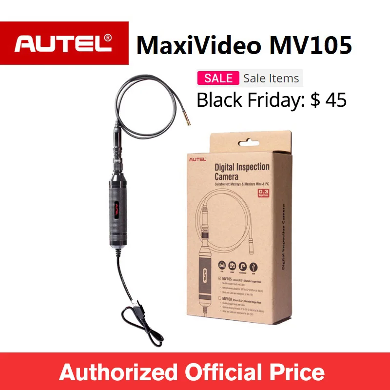 

Autel MaxiVideo MV105 Automotive Inspection Camera 5.5 mm Image Head Work with MaxiSys PC Record image videos for car diagnostic