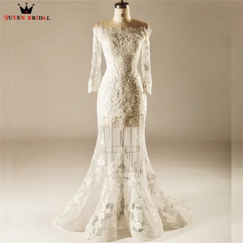 

Mermaid Long Sleeve Lace See Through Lower Part Sexy Vintage Wedding Dresses 2020 Real Photo Wedding Gown Custom Made XH01
