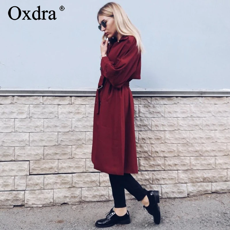 Женский Классический Тренч Oxdra длинная свободная верхняя одежда с поясом деловая