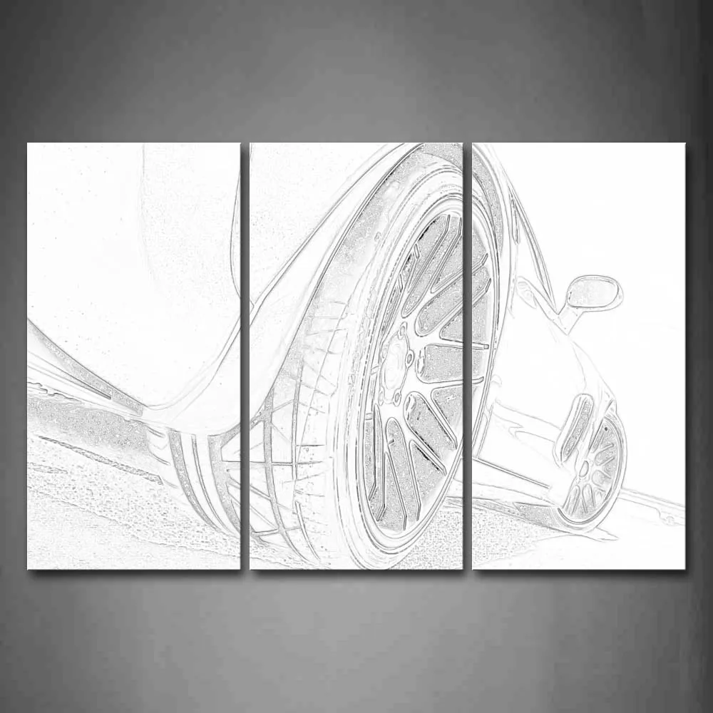 3 Piece Wall Art Painting Car Pencil Sketch Picture Print ...