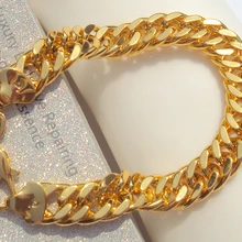 Хип-хоп цельный Настоящее Желтое золото GF 11 мм, браслет-цепочка с кубинским звеном, 7 дней, без причины возврата