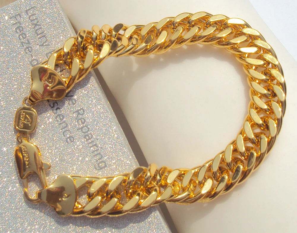 

NEW HIP HOP SOLID 100% REAL YELLOW GOLD GF 11MM MIAMI CUBAN LINK CHAIN BRACELET 7 days no reason to refund
