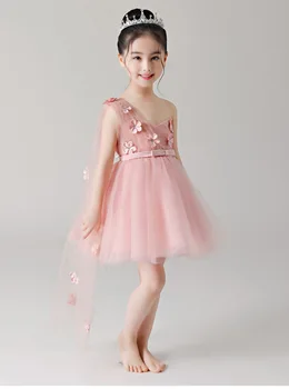 

Caustom made pink one shoulder ball gown dress children girls party dress
