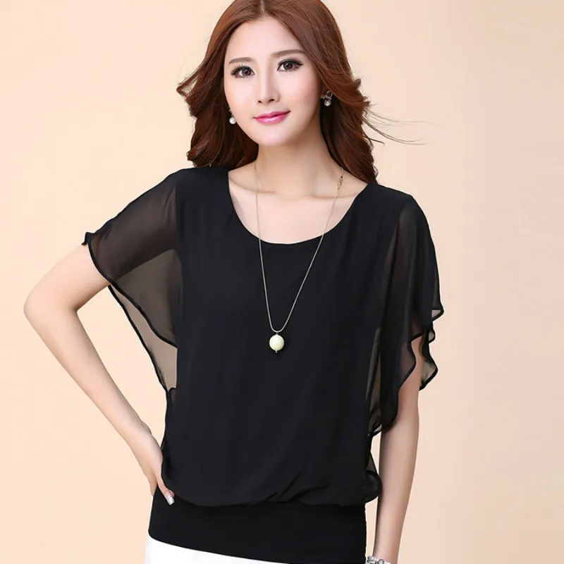

2019 Summer Casual Plus Size Ladies Tops Fashion Chiffon Blouse Bat Sleeve Shirt/Women Slim Blusa Feminina