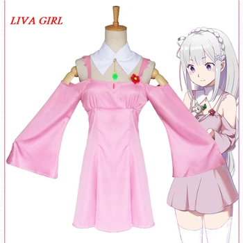 

Liva girl Re:Life in a different world from zero Emilia Pink Cosplay Costumes Japanese Anime Dress