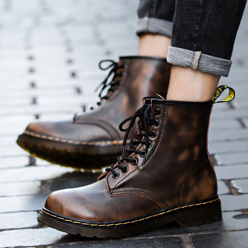 

2019 New Brand Leather Ankle Boots Autumn Winter Men's Boots Fashion Motorcycle Boots Outdoor Working Snow Boots Men Shoes