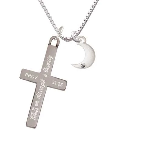 Small Crescent Moon - Strength and Dignity - Cross Necklace (1)