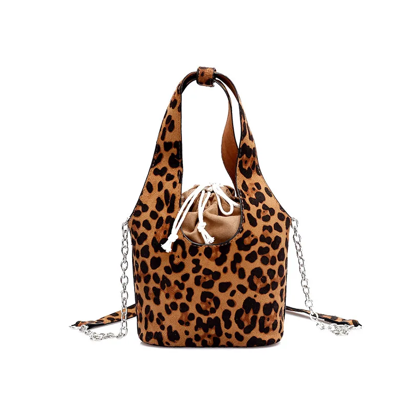 

luxury women bucket With drawstring bag suede ladies small purse phone handbag female Half Moon Leopard flap Wristlets bag