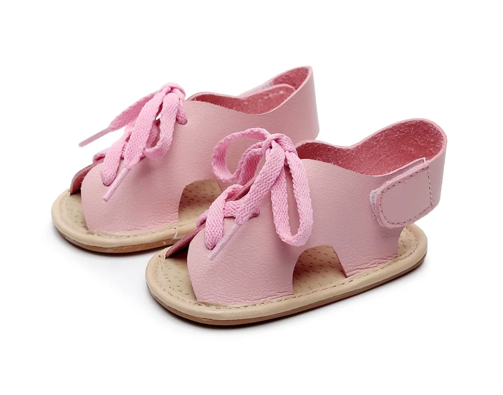 Summer Baby Girl Boys Sandal Pu Leather Lace Up Infant Sandals Baby Peep Toe Flat Brand Toddler
