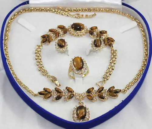 

Tiger Eye Stone necklace bracelet earring ring set-GHYTU
