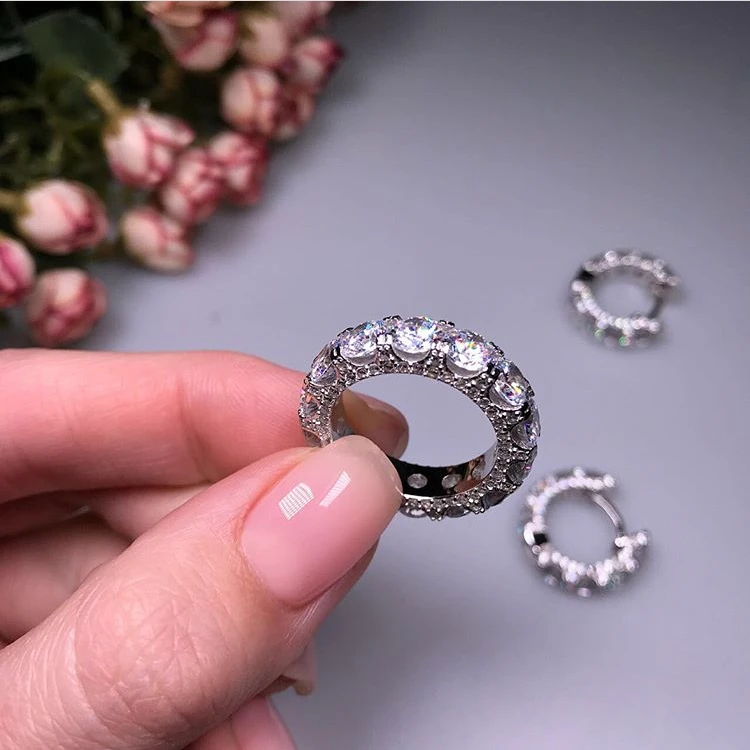 

Luxury ring Full Pave setting AAAAA Zircon Diamont 925 Sterling Silver Engagement wedding Band rings for women Gift Fine Jewelry