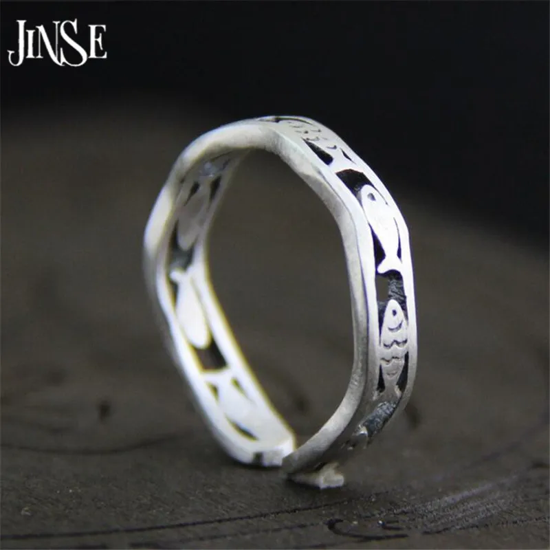 JINSE 100% Серебро 925 пробы кольцо с рыбкой Настоящее S925 солидные тайские серебряные