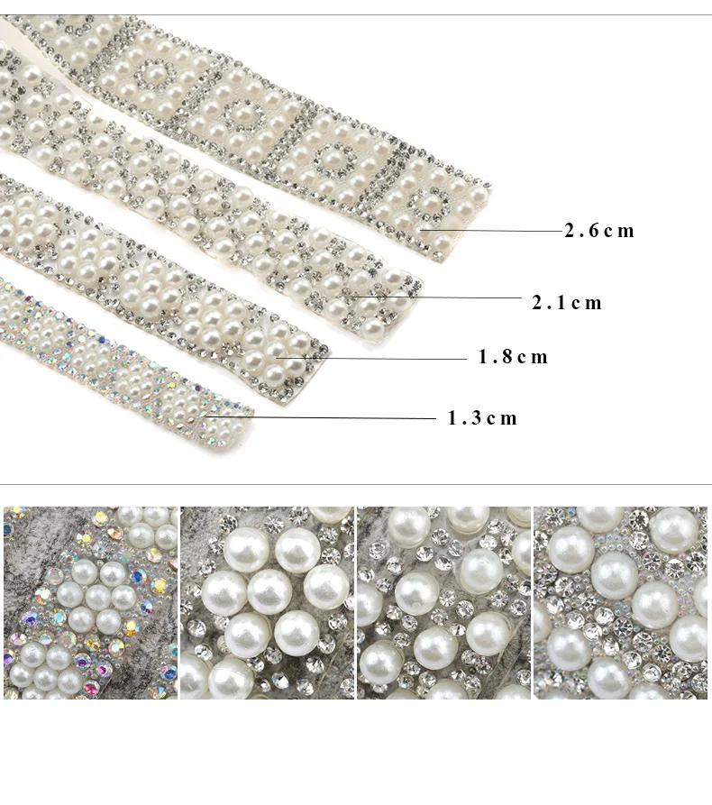 QIAO 1 야드/로트 ABS 라운드 진주 비즈 트림 라인 석 장식 Strass 리본 크리스탈 아플리케 의류 신발 만들기위한