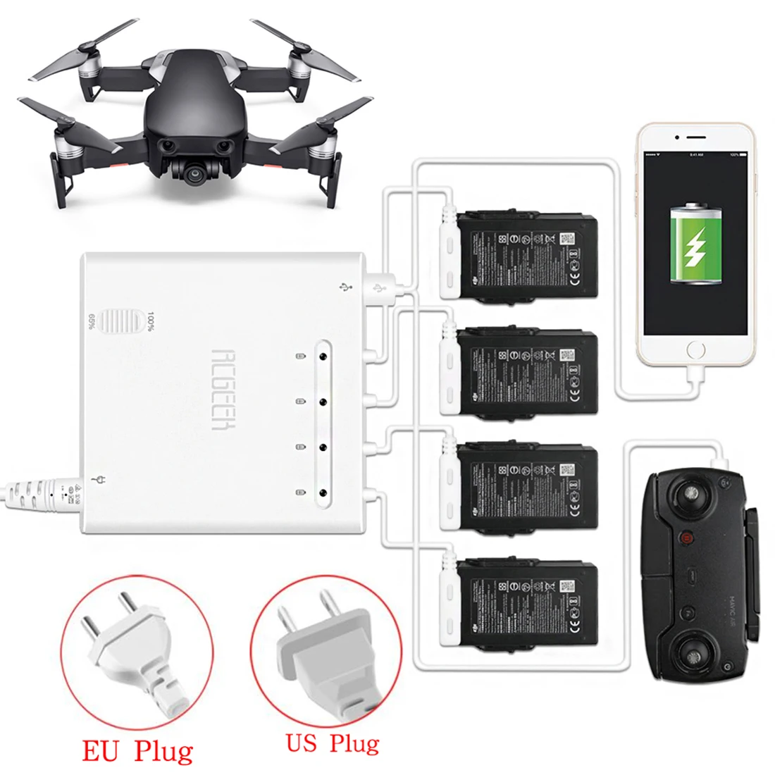 Voucher Offer for  6 in 1 Quick Charge Intelligent Charger with 2 Charging Modes for DJI MAVIC AIR - US Plug