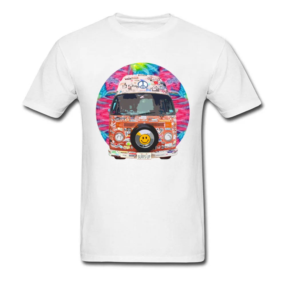 Slim Fit Groovy Hippie Van Tees for Men Brand New Summer/Autumn O-Neck Pure Cotton Short Sleeve T Shirt Custom Tops Tees Groovy Hippie Van white