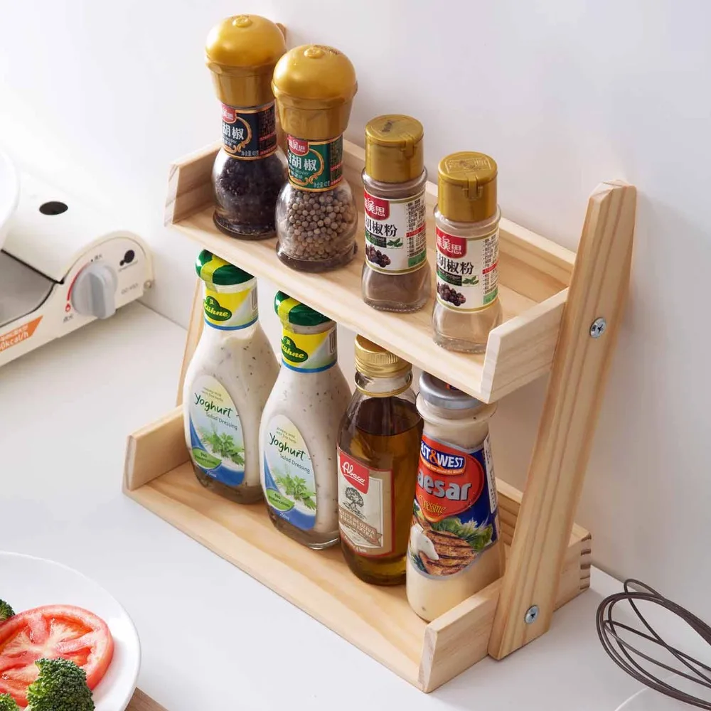 Многослойная полка для хранения специй из соснового дерева кухонная домашняя
