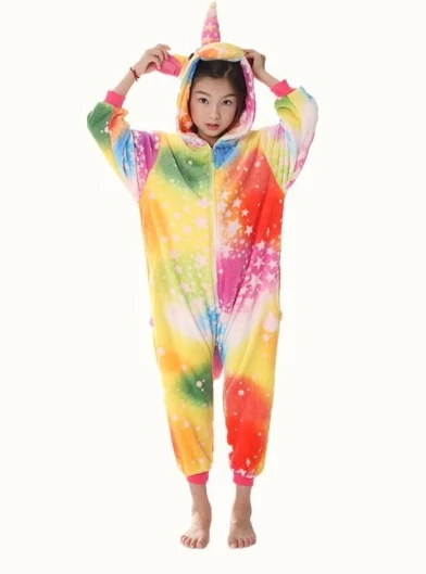 Kigurumi/комбинезон; детская пижама с животными; детская зимняя Фланелевая пижама с единорогом для мальчиков и девочек; Пижама для костюмированной вечеринки; Детский комбинезон; одежда для сна - Цвет: Colors Stars