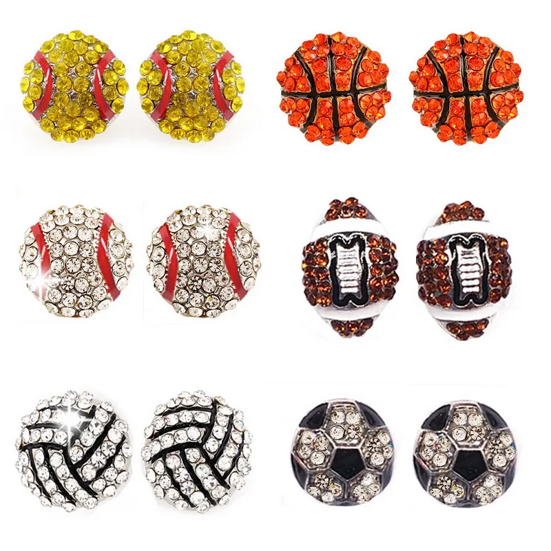

Fashion Sporting Goods Stud Earring Enamel Crystal Softball Football Rugby Bowling Oorbellen Women Sports Leisure Jewelry Bijoux