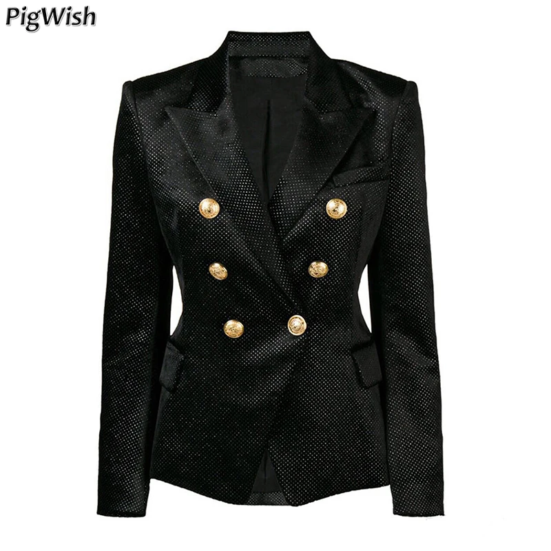 Métal Travail En Argent 2019 Noir Shimmer Designer Femmes De Blazer D'affaires Ol Lion Costumes Vêtements Boutons Manteau Date Velours Veste 1FTw8
