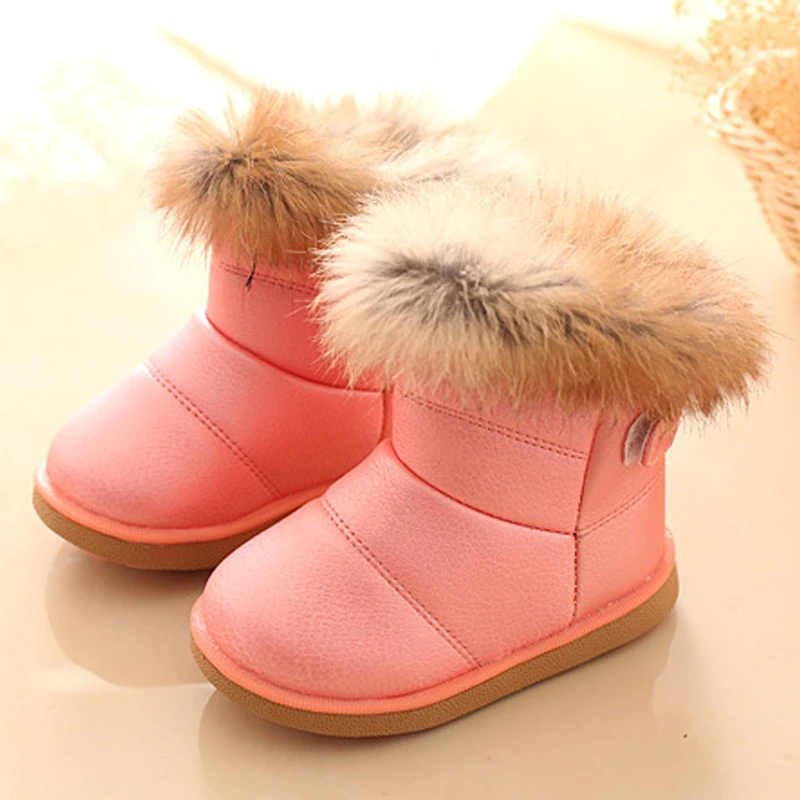 Зимние Модные Детские зимние сапоги для девочек, теплая плюшевая мягкая подошва для маленьких девочек, удобные ботинки, детские кожаные зимние сапоги для малышей