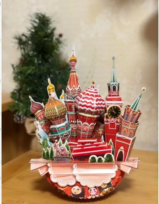 

Educational toy 1pc CubicFun Russia Moscow city miniature church 3D paper jigsaw puzzle building model Piggy bank boy toy
