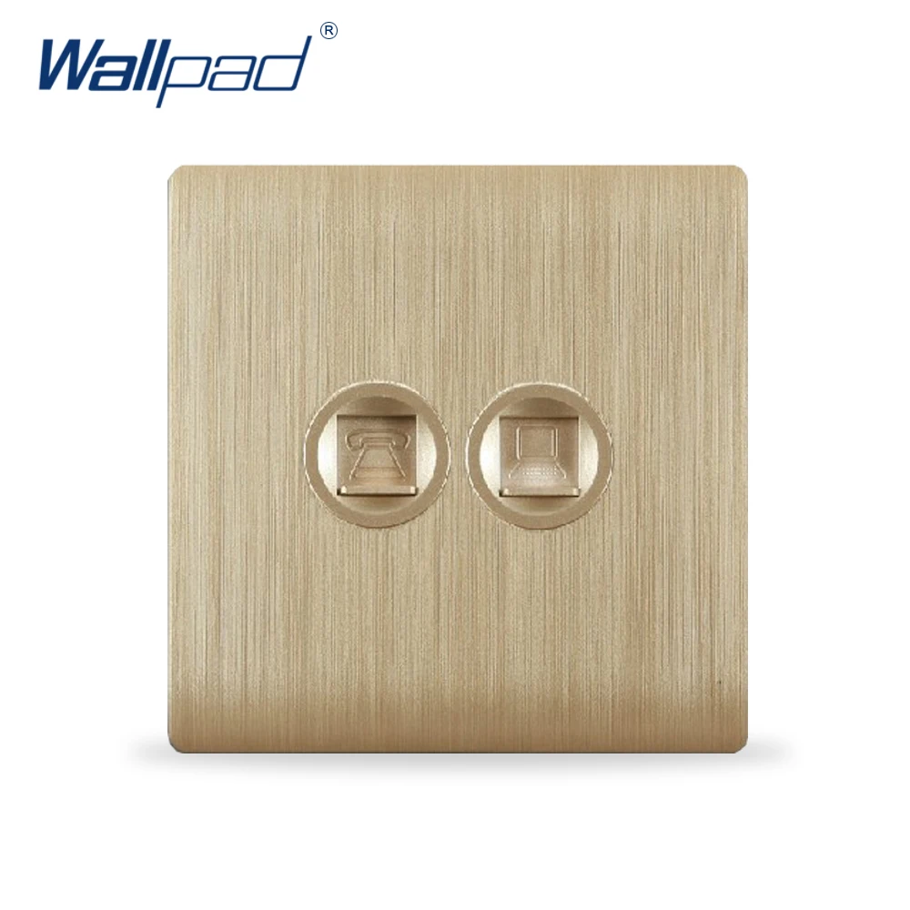 

Telephone and Computer Socket Outlet Wallpad Luxury Electric Wall Socket Champagne Gold Color 86*86mm
