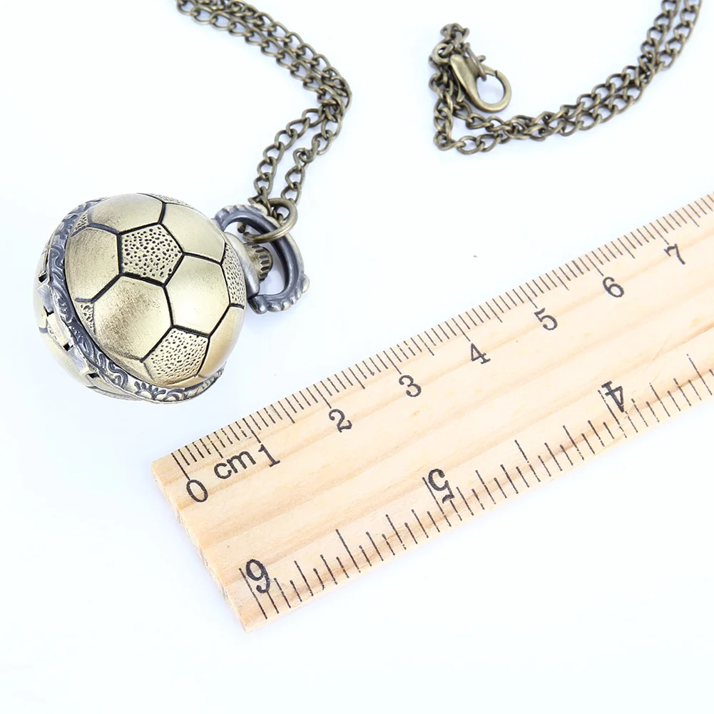 Retro Soccer Ball Shape Bronze Round Quartz Pocket Watch with Chain Necklace Jewelry Gifts GDD99