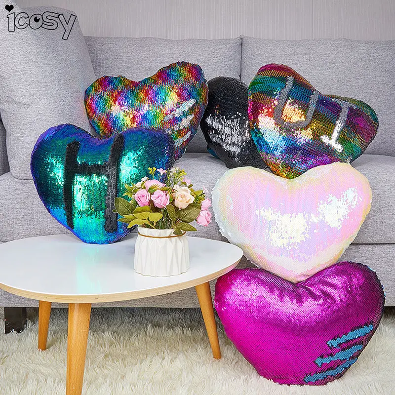 IHOMEE Heart Shaped Decorative Cushion Cover Reversible Pillow Case Mermaid Pillowcase Throw Drop Shipping | Дом и сад