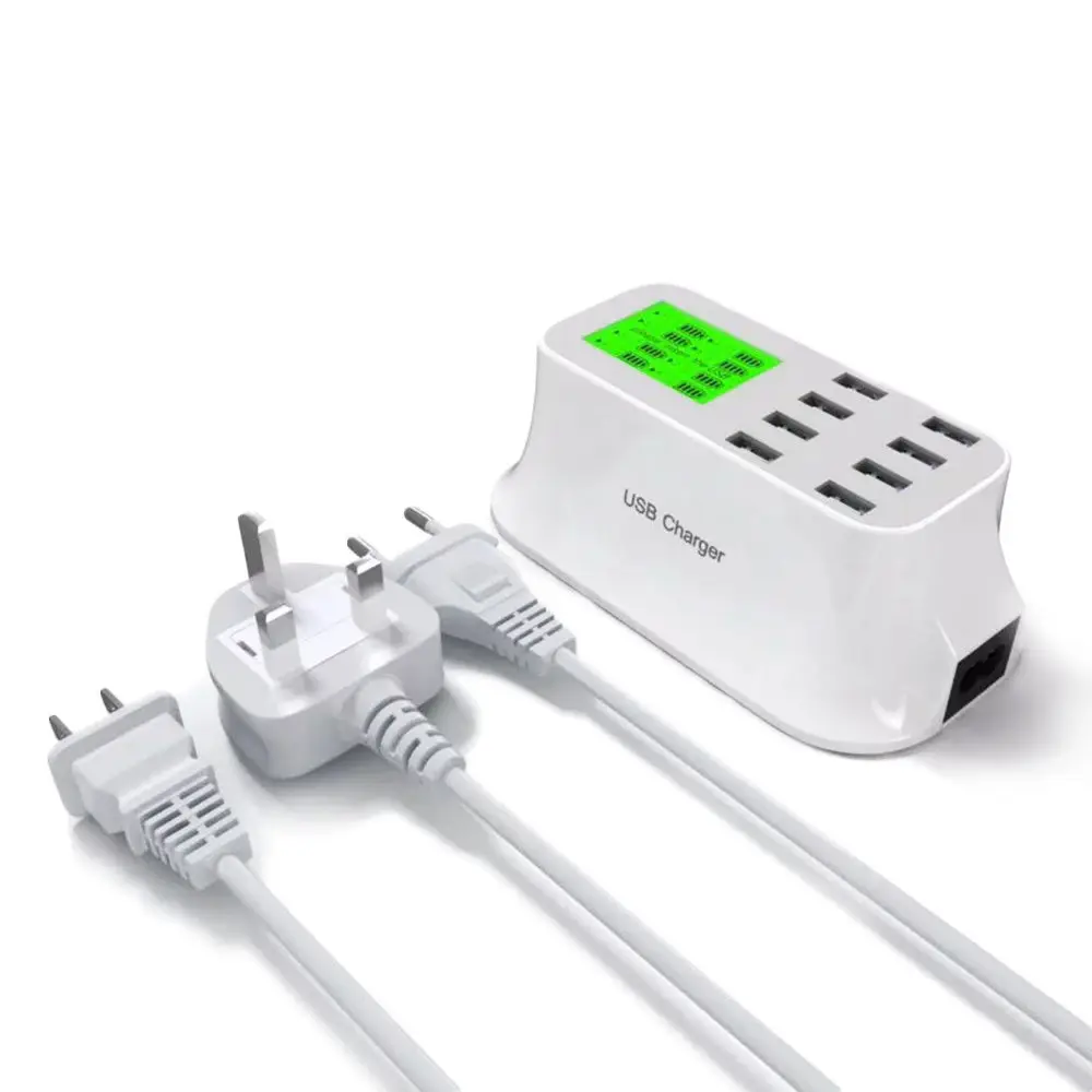 8 Ports USB Power Adapter Smart LED Display Station Fast Charging Wall Charger