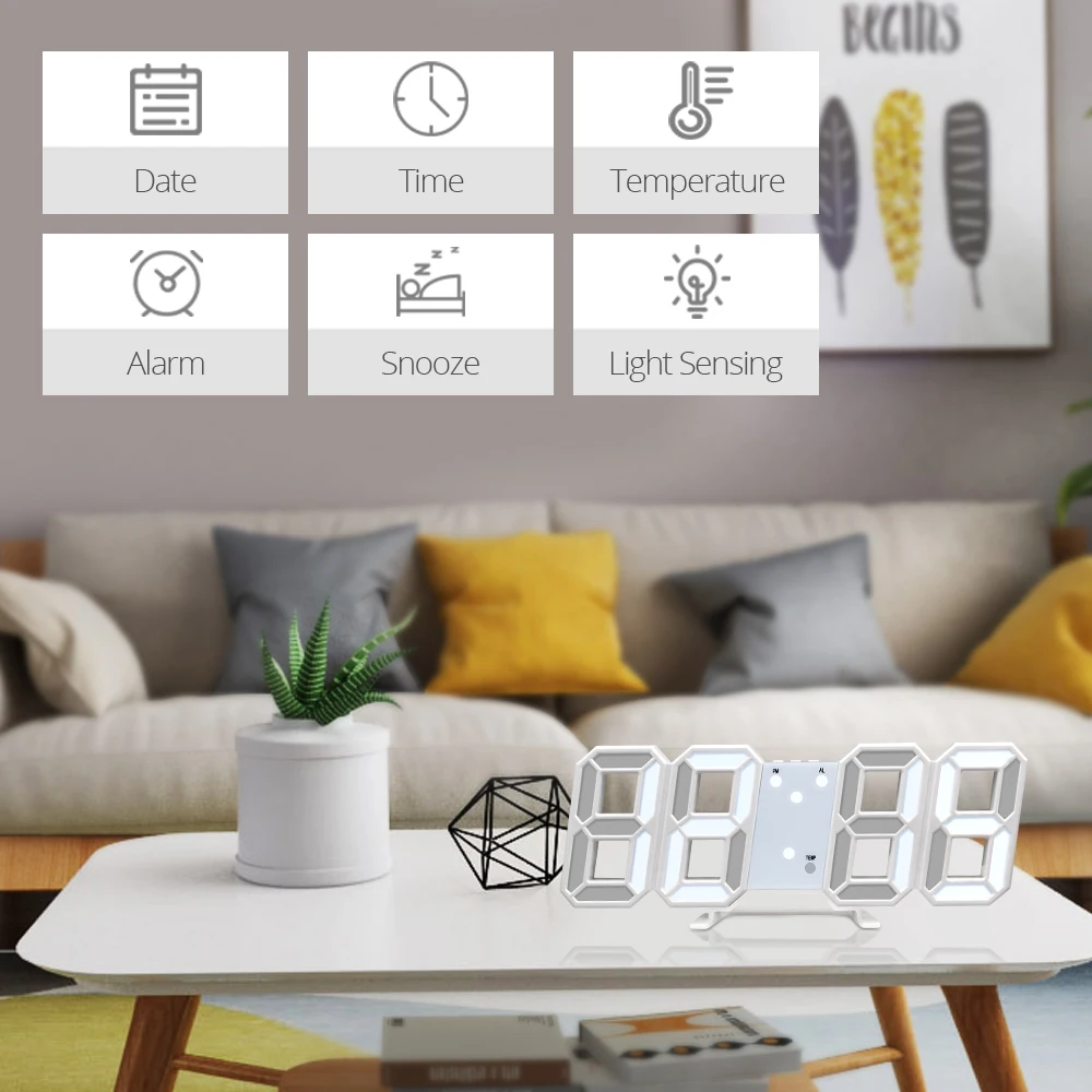 

Multi-Function LED 3D Digital Alarm Clock Modern Design Snooze Date Wake Up Light LED Table Desk Watch Gift Wall Clock Night Lam