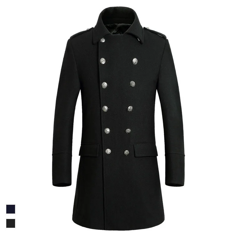 

2019 Fashion Plus Size Business Casual Wool Coat Men Outwear Casaco Masculino New Mens Long Wool Pea Coat Winter Designer