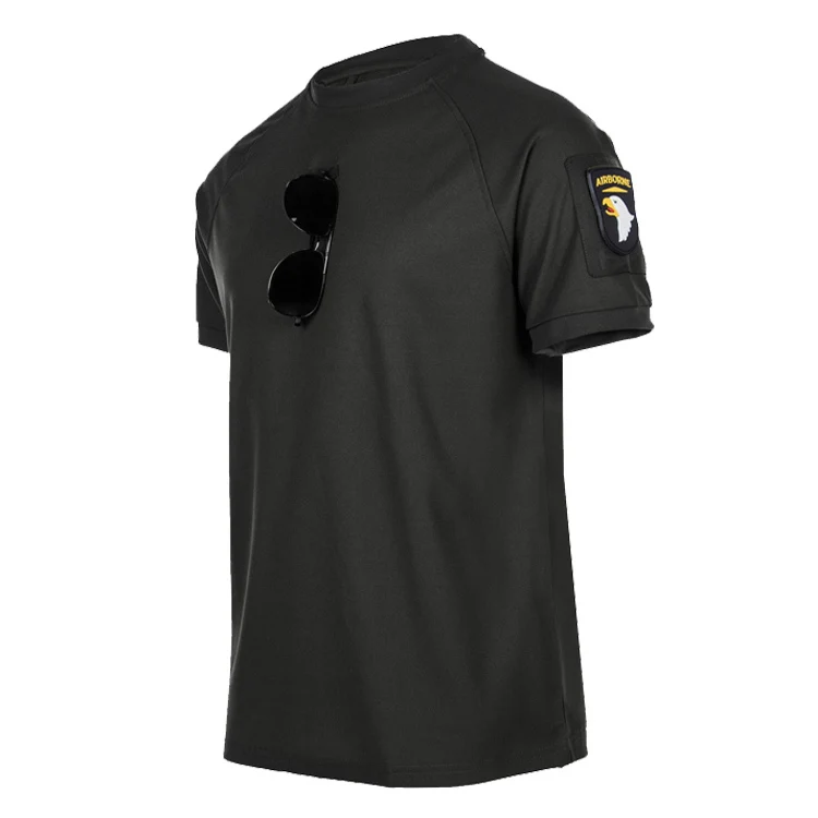 Мужская спортивная свободная футболка с коротким рукавом, топы большого размера, летняя одежда для альпинизма, быстросохнущая тактическая одежда для фитнеса, тренировочная футболка - Цвет: O-neck black