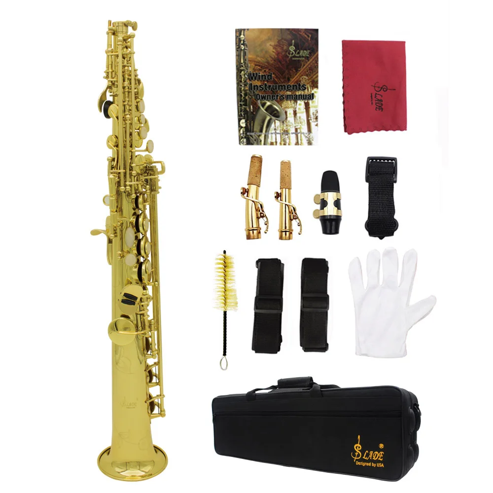 High Quality LADE Soprano Saxophone SAX Bb Brass Lacquered Gold Body and Keysin Saxophone from