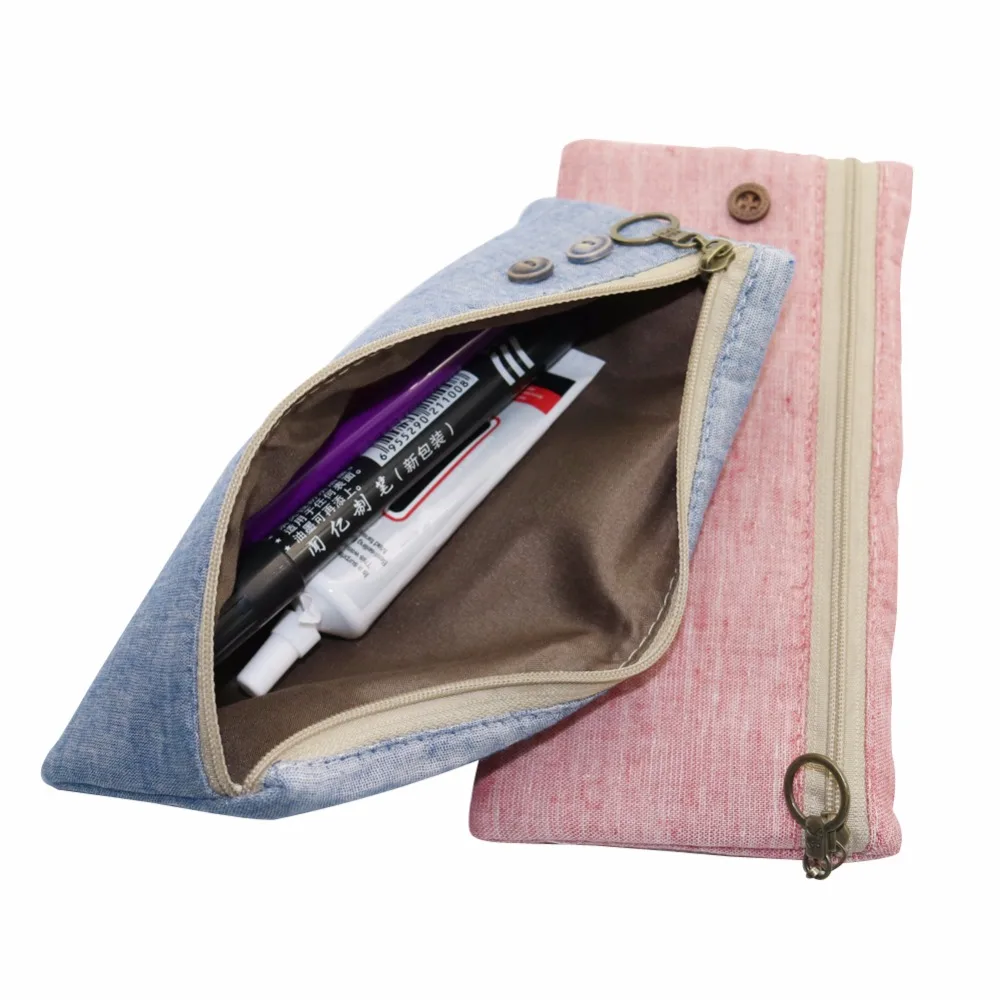 Однотонная Льняная сумка-карандаш в стиле ретро для студентов, 4 дополнительных пенала для карандашей, канцелярские материалы, офисные принадлежности