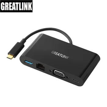 

USB C to VGA USB 3.0 Type A Gigabit Ethernet USB Type C Power Delivery Charging Port Hub Adapter Video Converter Connector