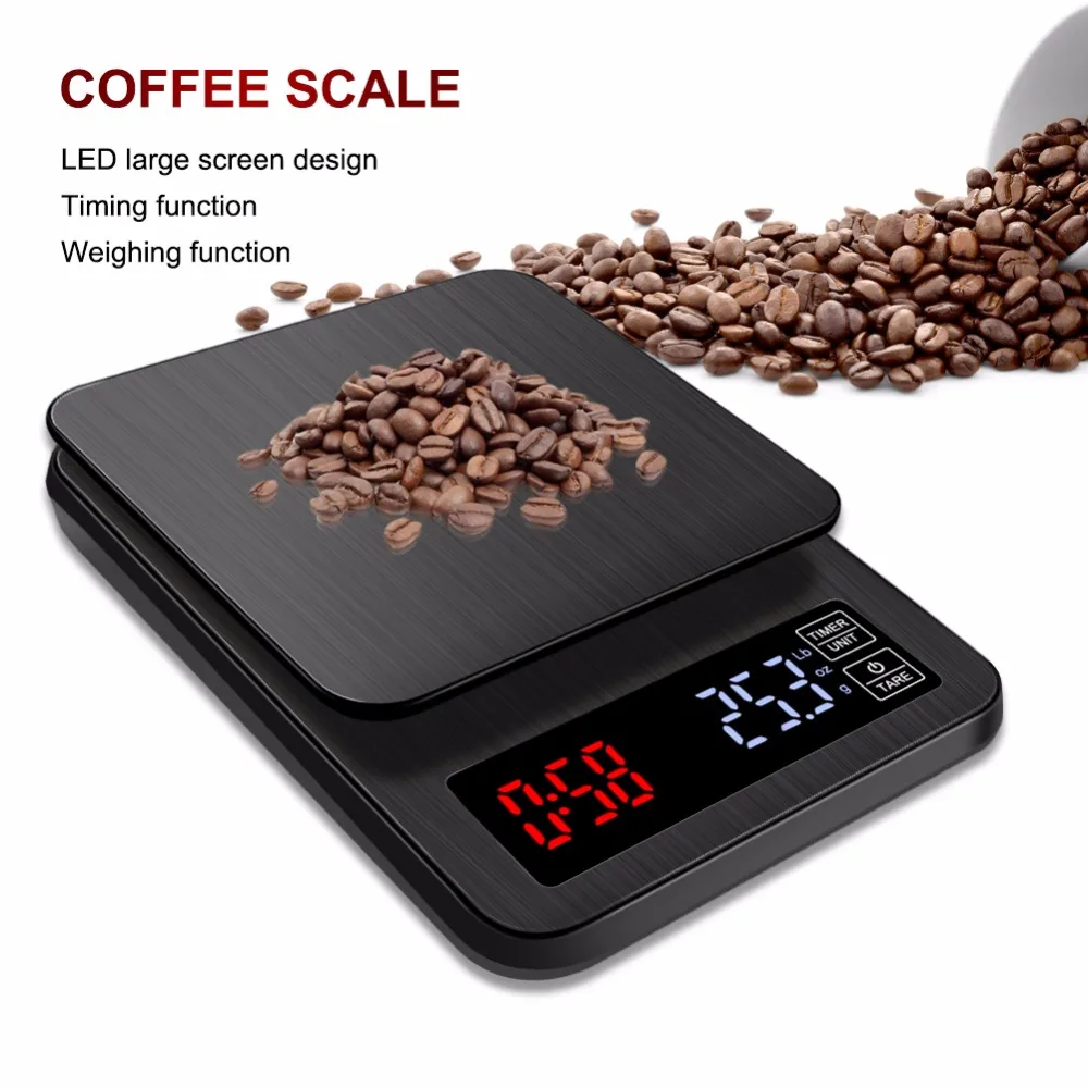 Мини ЖК-дисплей цифровой электронный капельный Кофе весы с таймером 3 кг/5 кг 0,1 г цифровые Кофе вес бытовой Капельного весы таймер