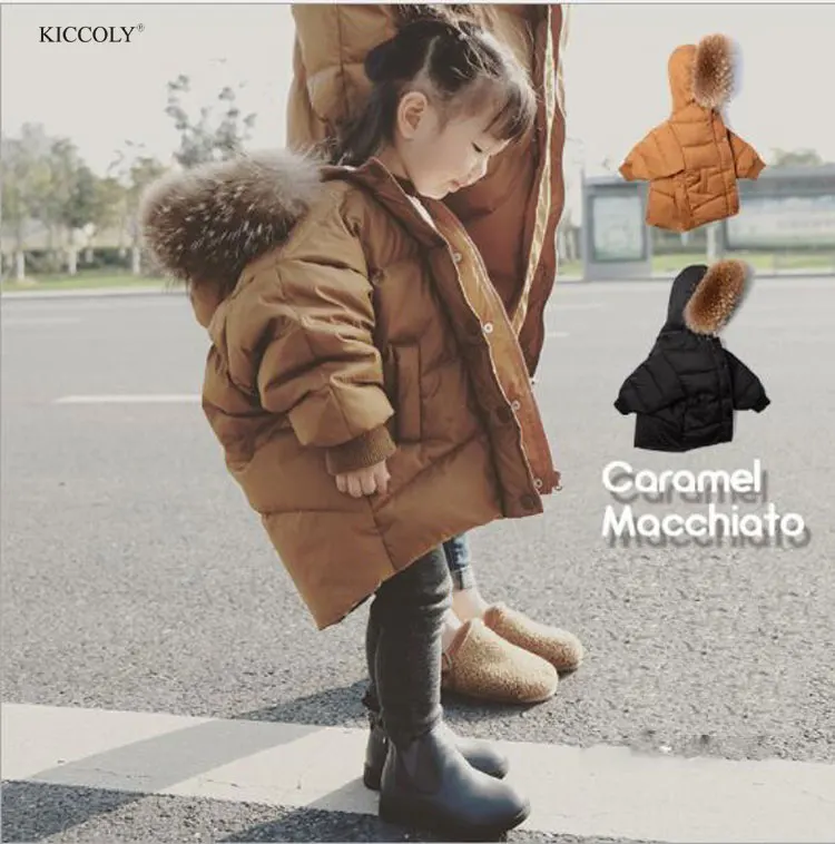 

KICCOLY 2018 Fur Hood Jacket For Girls Baby Boy Clothes Snow Wear Parka Thick Cotton-Padded Winter Jacket For Kid Christmas Coat