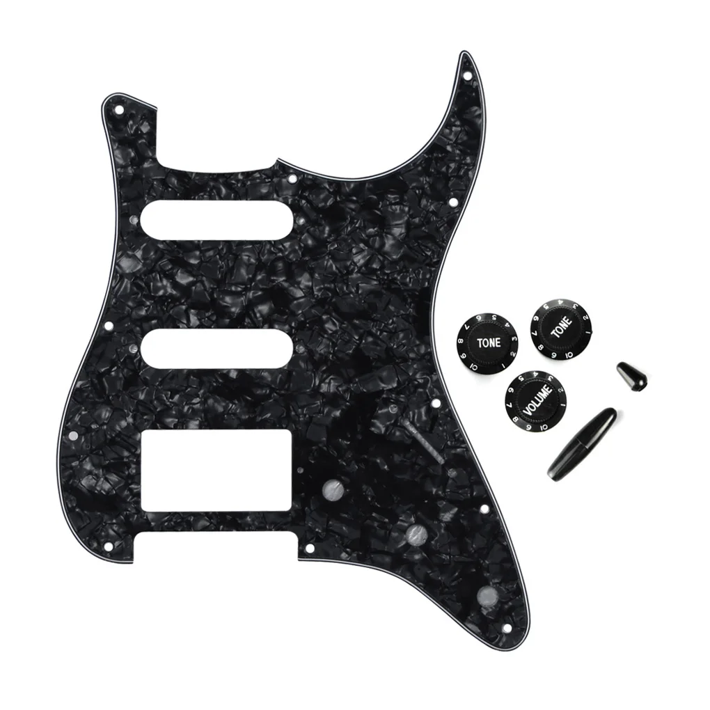 FLEOR набор Страт Гитара накладку к царапинам пластины SSH 11 отверстий с гитары ручки распределительный щит на 5 переключатель, наконечник винты для Аксессуары для гитары - Цвет: Black Pearl