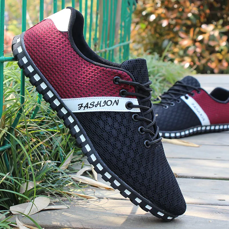 

GOXPACER Spring Summer Men Shoes Patchwork Casual Shoes Mesh Fashion Men Flats Network Breathable Shoes Men Plus Size Male 2019