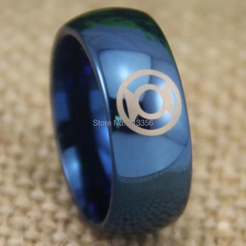 

Free Shipping USA UK CANADA RUSSIA Brazil Hot Selling 8MM Shiny Blue Dome Green Lantern Lord Men's Fashion Tungsten Wedding Ring