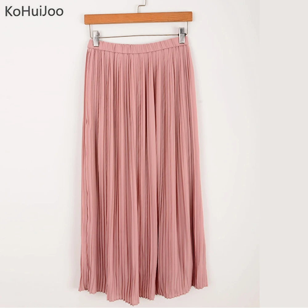 KoHuiJoo женские Макси плиссированные юбки Однотонные эластичные талии Элегантные повседневные свободные длинные шифоновые юбки женские пляжные юбки розовый хаки