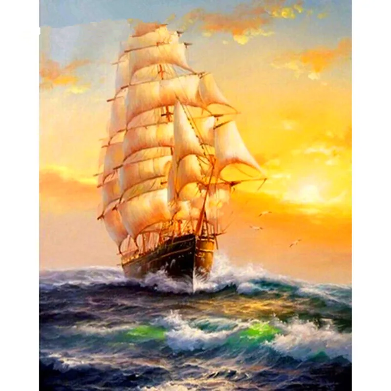 

zhuista 3D DIY Diamond Mosaic Landscape Grand Sailboat Sunset Ocean Full Diamond Painting Beaded Embroidery Diamond Painting Sa