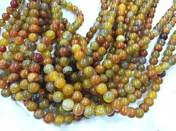 

2strands 16" Amber Yellow Agate Gemstone Round Ball Cracked Oranger Brown Agate Jewelry Loose Beads 4\6\8\10\12mm