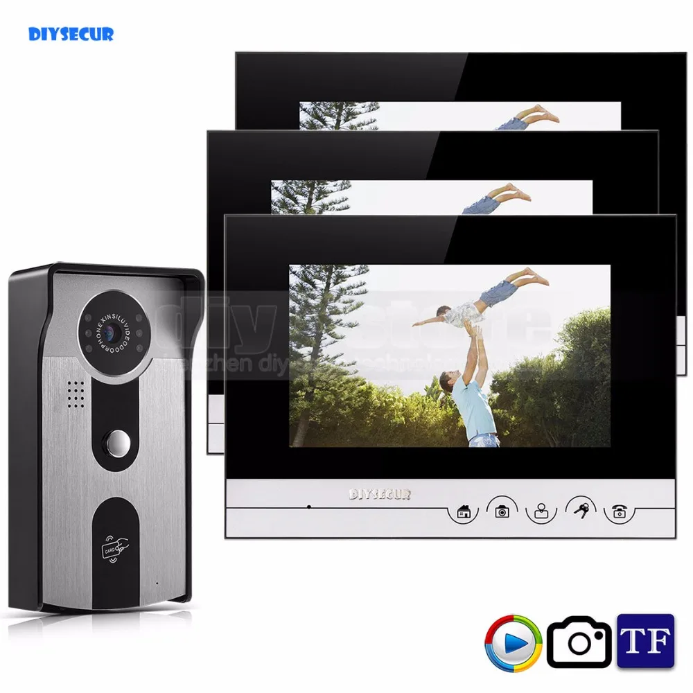 

DIYSECUR 7inch Touch Button Record/Photograph Video Door Phone Doorbell Video Intercom System IR 125KHz RFID Camera 1V3