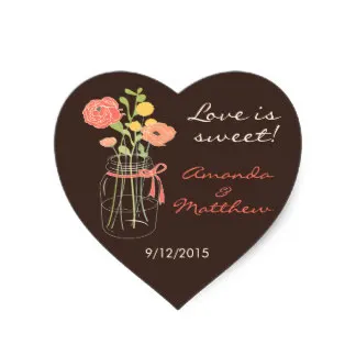 

3.8cm Brown and Coral Mason Jar Wedding Favor Stickers
