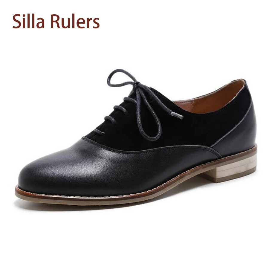 

Silla Rulers 2018 Spring New Coming Women Shoes British Style Lace Up All Leather Oxfords Vintage Lace Up Deep Mouth Flat Shoe