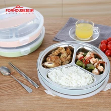Ланч-бокс из нержавеющей стали 3 сетки контейнер для хранения еды Bento с ложкой и палочками для еды круглый Ланч-бокс столовая посуда