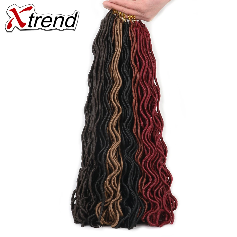 Xtrend Faux locs CURLY, вязанные крючком волосы, 20 дюймов, 24 корня, синтетические плетеные волосы для наращивания, бордовые, черные, высокотемпературные волокна