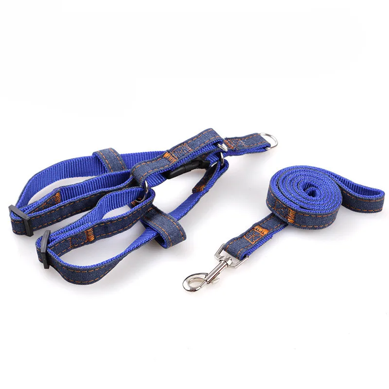 Adjustable No-Pull Denim Dog Harnesses Leash Collar for Greater Control Safety Dog Training Walking Running Rescue Harness 8