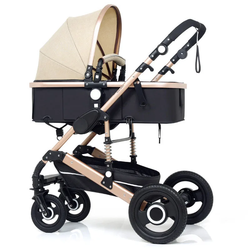 Light beige Многофункциональная 3 в 1 детская коляска с высоким пейзажем, складная коляска, Золотая детская коляска, коляска для новорожденных - Цвет: Light beige